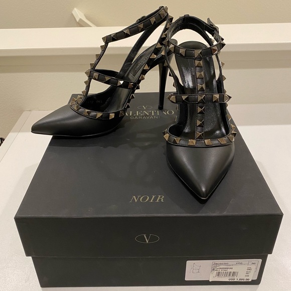 Valentino Rockstud Slingback 100 Noir Black Calfskin Ruthenium Hardware 36.5 6.5 - Picture 3 of 6